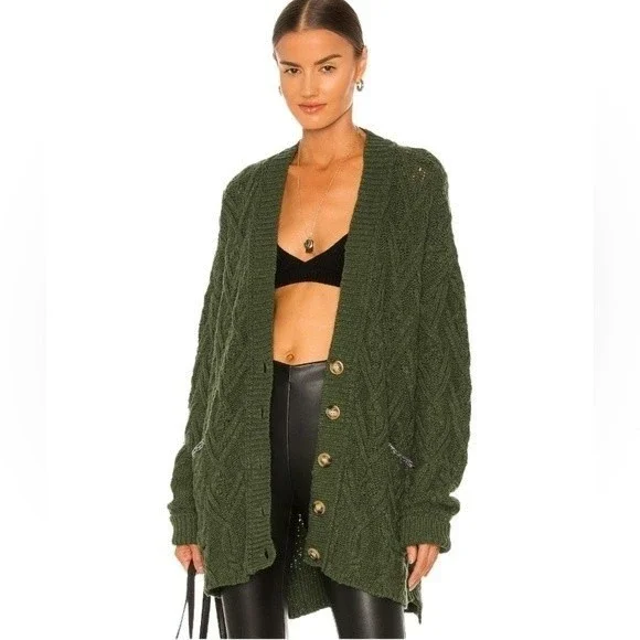 FREE PEOPLE MONTANA CABLE CARDIGAN SIZE XS IN AGED PINE NWOT - Picture 1 of 11